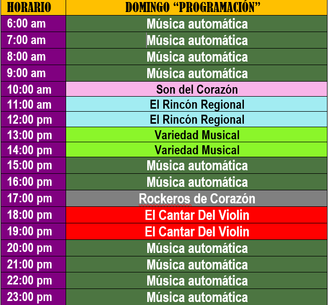 Programación Domingo